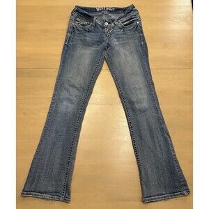 WallFlower Y2K Low Rise Bootcut Jeans Rhinestone Embroidered Flap Pocket Size 5